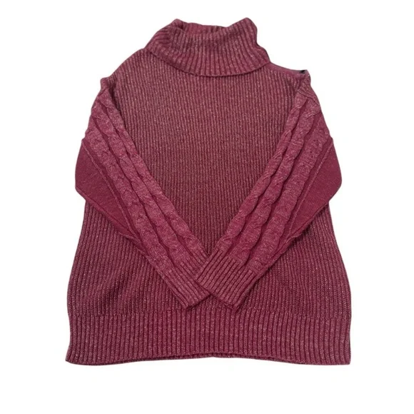 Torrid Maroon Metallic Cable Knit Pullover Cold Shoulder Sweater Size 1X - Picture 5 of 11